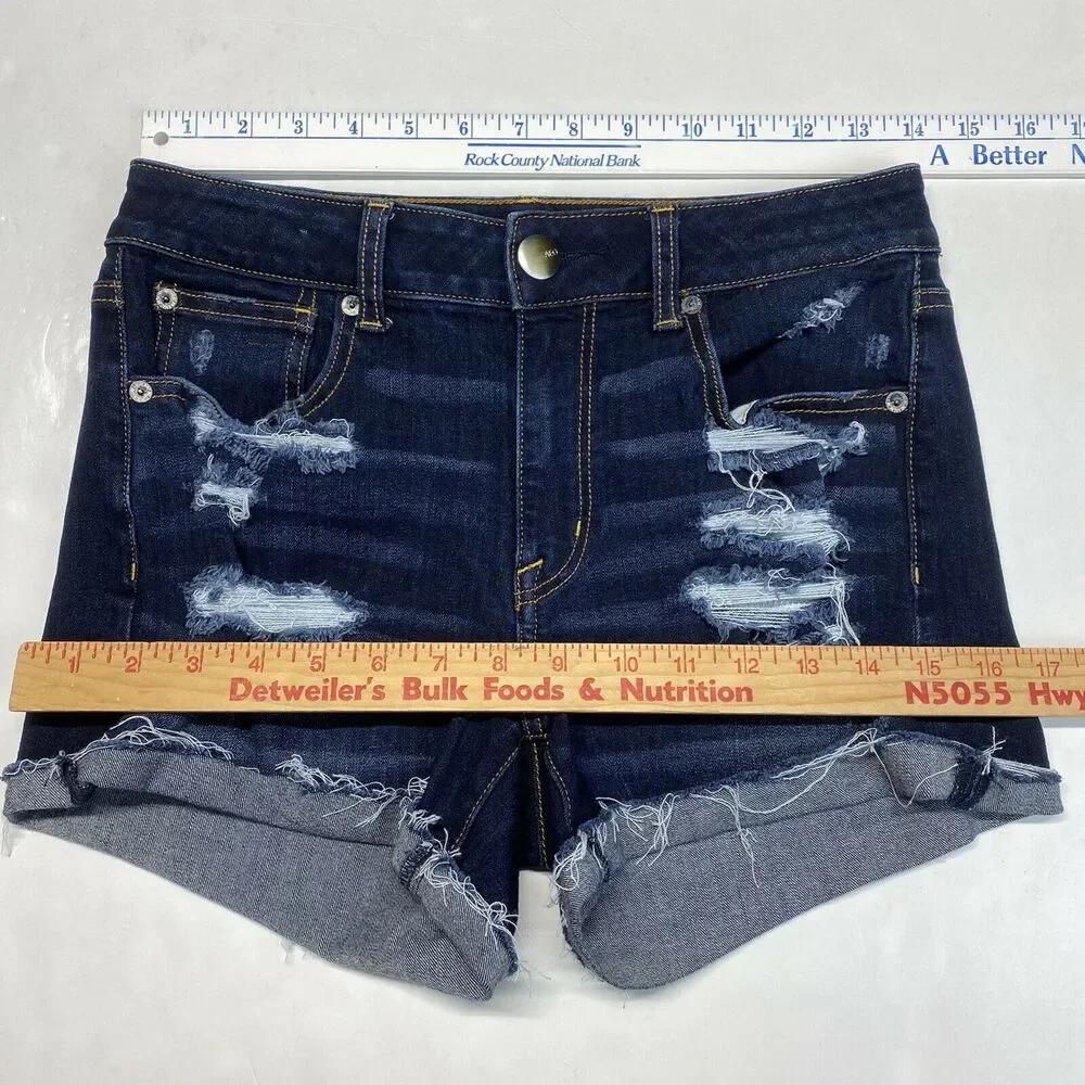 American Eagle Shorts 6 Hi-Rise Shortie 360 Super Stretch Denim Distressed EUC